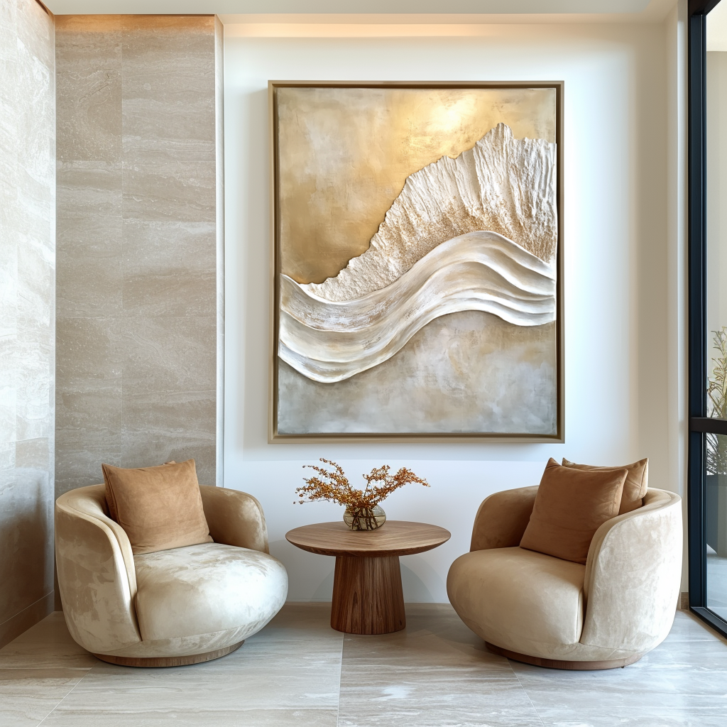 Sculpted Light – Textured Abstract Wall Art Golden Wave Canvas Wabi Sabi Vertical Decor