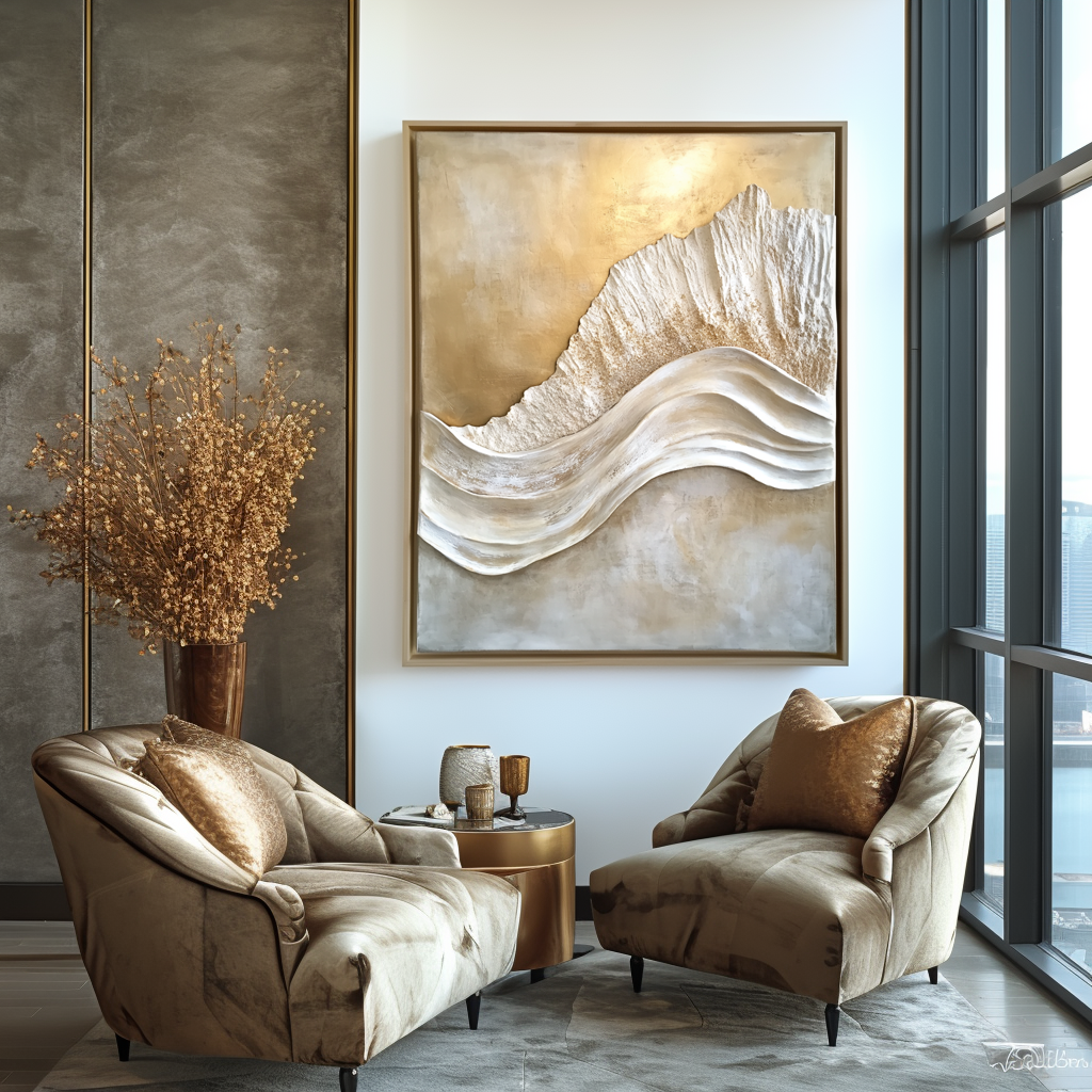 Sculpted Light – Textured Abstract Wall Art Golden Wave Canvas Wabi Sabi Vertical Decor