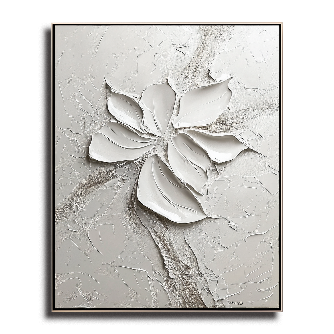 Silent Bloom-Plaster Art Texture Painting Minimalist White Abstract Flower Wall Art 3D Textured Petals