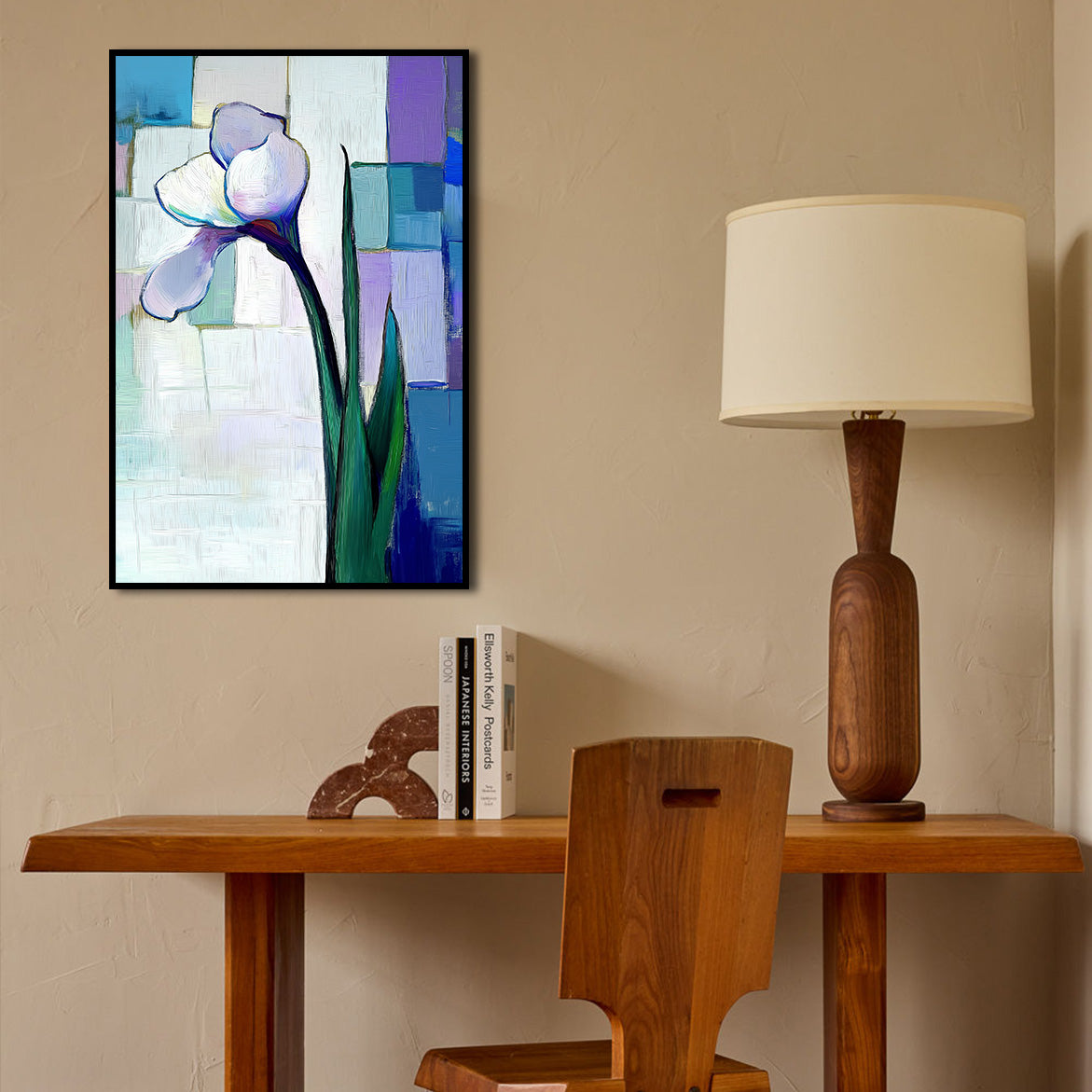 Silent Bloom - Vertical Abstract Iris Flower Painting Textured Modern Floral Art