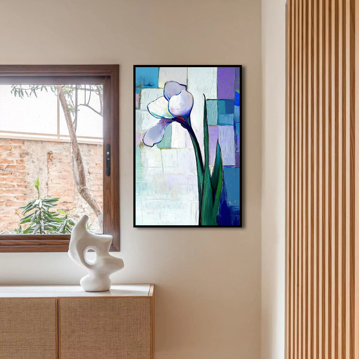 Silent Bloom - Vertical Abstract Iris Flower Painting Textured Modern Floral Art