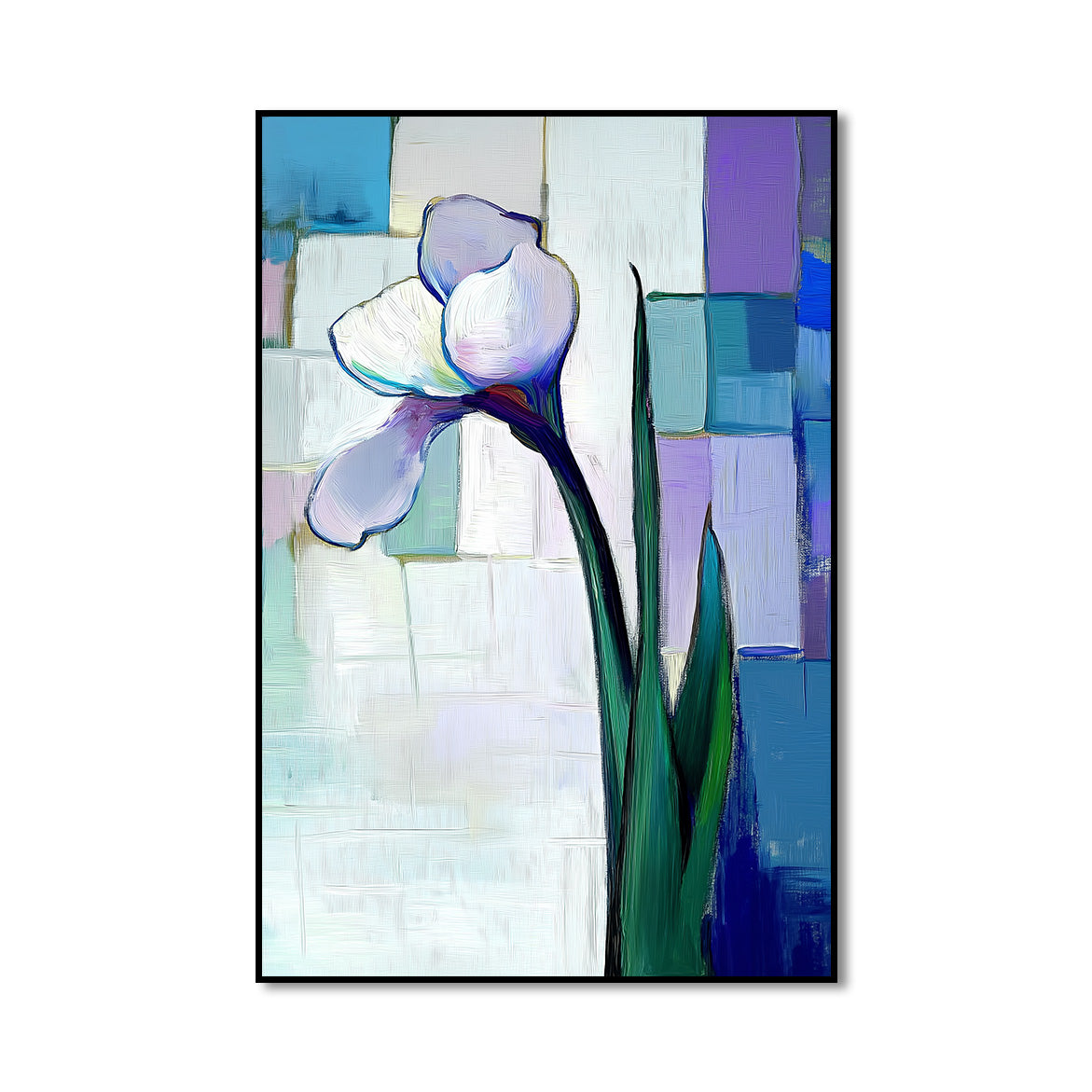 Silent Bloom - Vertical Abstract Iris Flower Painting Textured Modern Floral Art