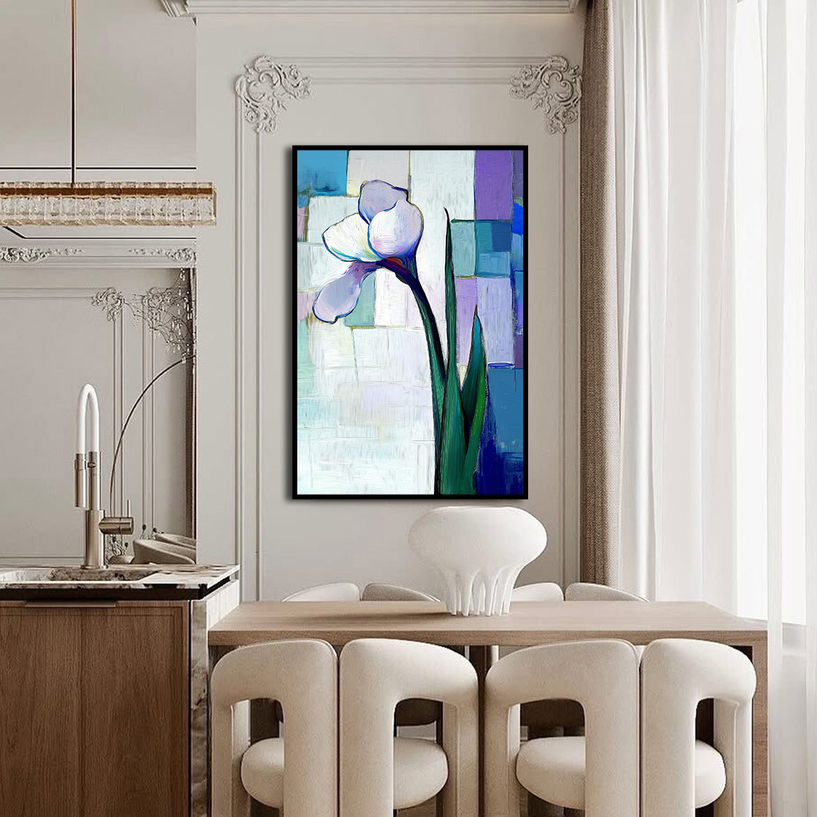 Silent Bloom - Vertical Abstract Iris Flower Painting Textured Modern Floral Art