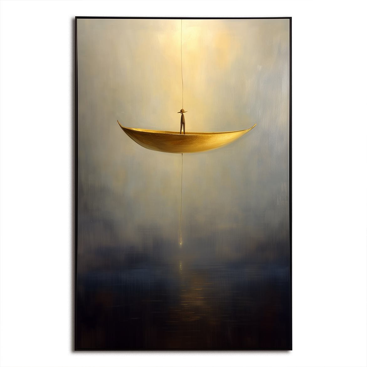 Silent Descent – Surreal Floating Boat Painting Minimalist Conceptual Wall Art