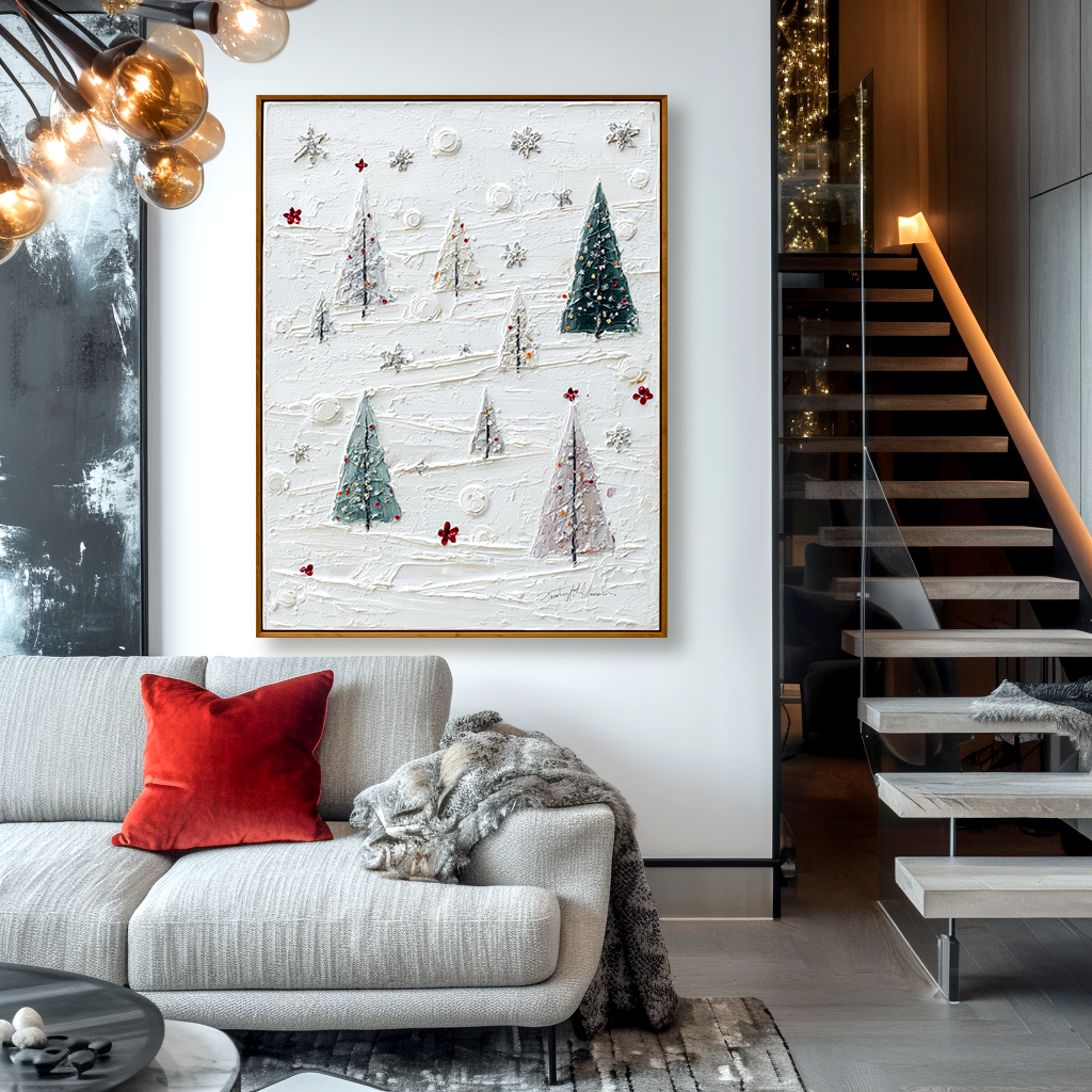 Silent Pines – Minimalist Textured Christmas Tree Oil Painting