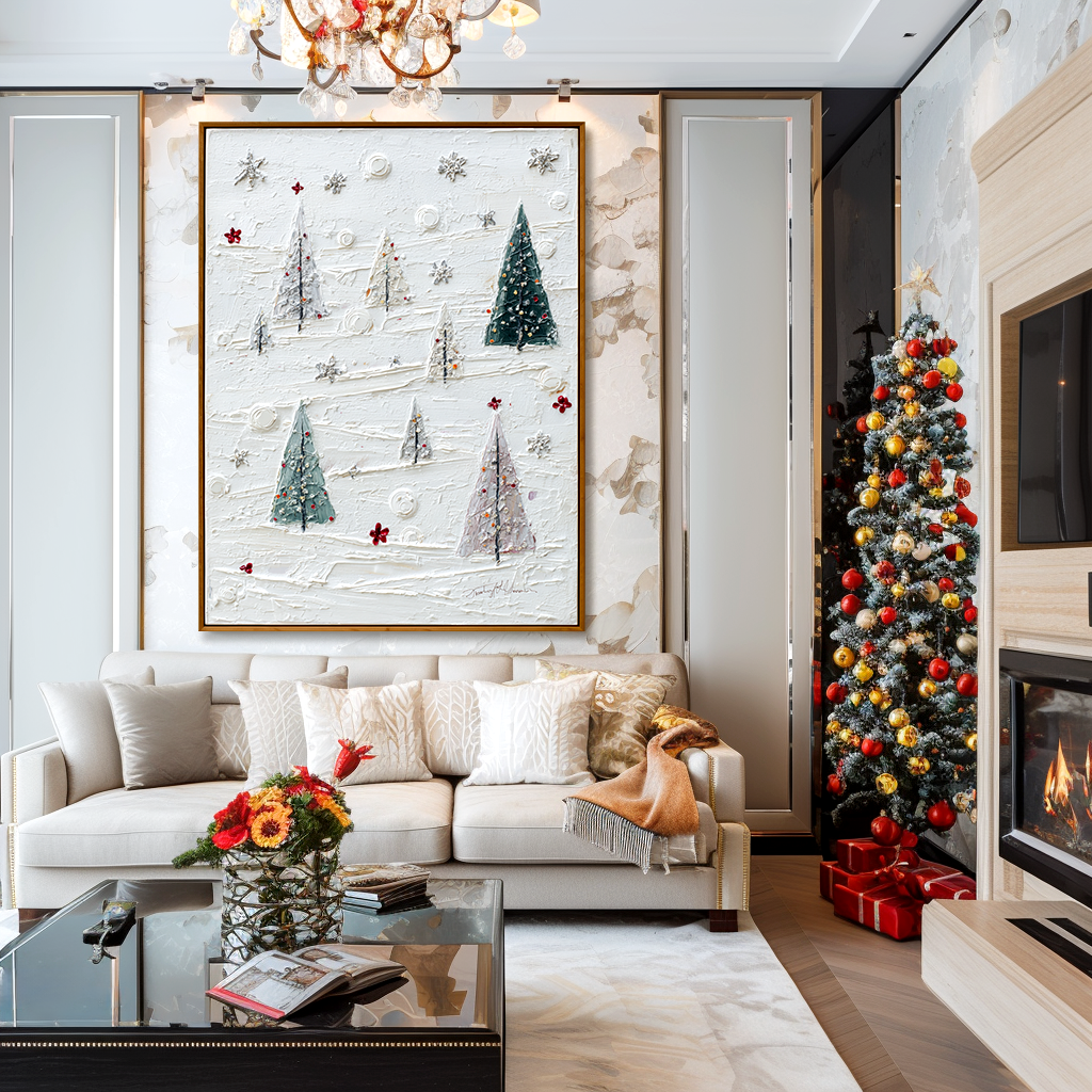 Silent Pines – Minimalist Textured Christmas Tree Oil Painting