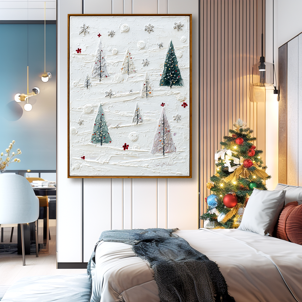 Silent Pines – Minimalist Textured Christmas Tree Oil Painting