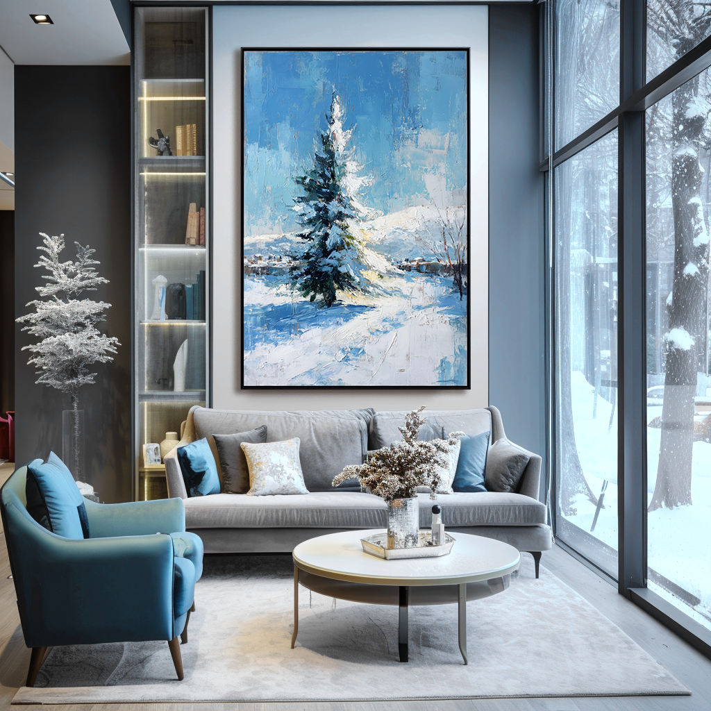 Silent Winter - Snow Landscape Oil Painting, Textured Winter Tree Canvas Wall Art