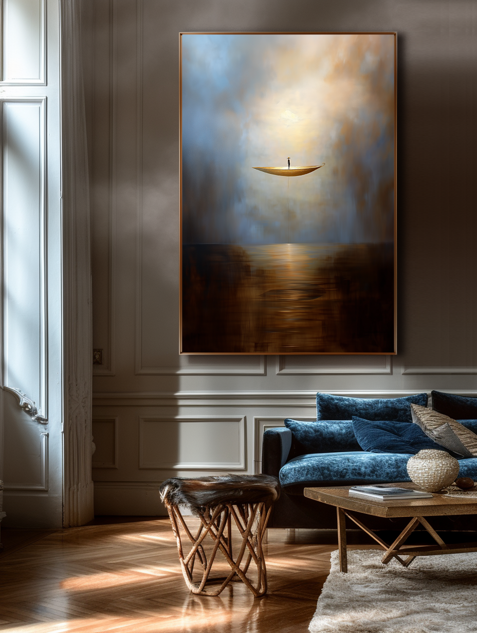 Solitude Voyage - Calming Abstract Minimalist Oil Painting for Modern Interiors