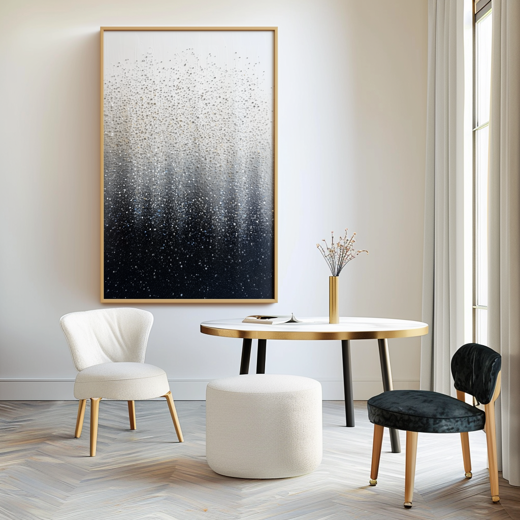 Stardust Veil : Textured Abstract Art with Black, White & Grey Gradient - Minimalist Wall Decor, Modern Accent for Contemporary Interior