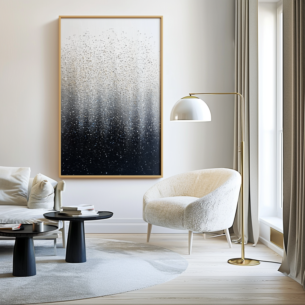 Stardust Veil : Textured Abstract Art with Black, White & Grey Gradient - Minimalist Wall Decor, Modern Accent for Contemporary Interior