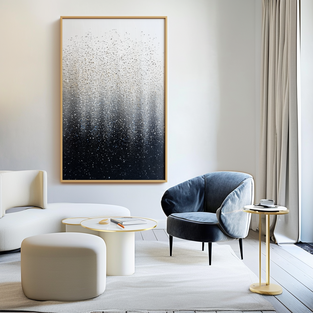 Stardust Veil : Textured Abstract Art with Black, White & Grey Gradient - Minimalist Wall Decor, Modern Accent for Contemporary Interior