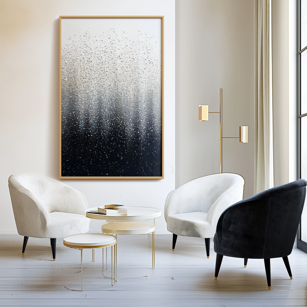 Stardust Veil : Textured Abstract Art with Black, White & Grey Gradient - Minimalist Wall Decor, Modern Accent for Contemporary Interior