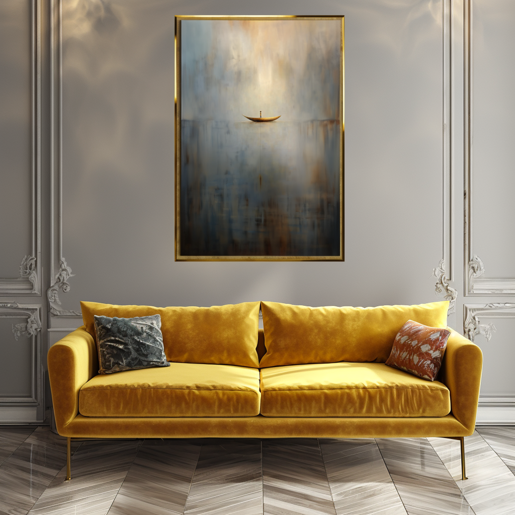 Still Passage – Surreal Abstract Boat Painting Calm Minimalist Wall Art