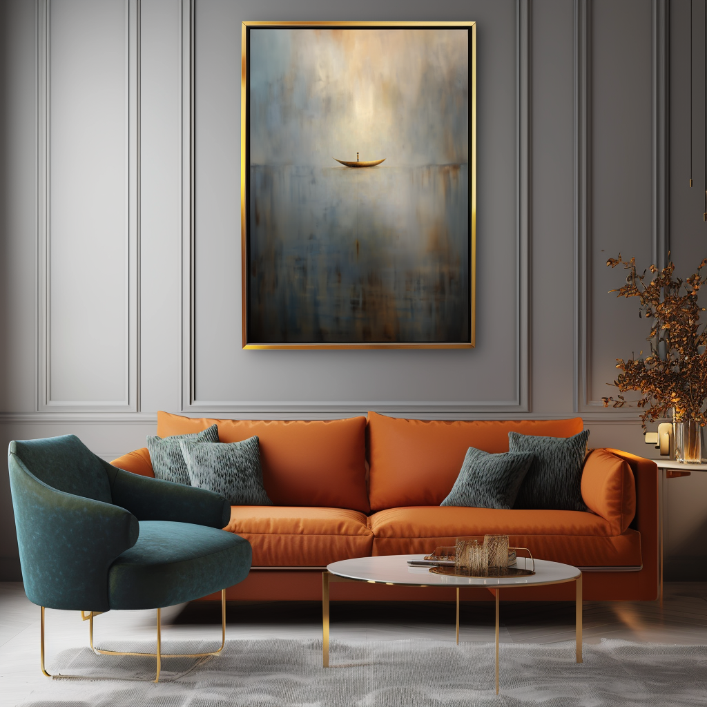 Still Passage – Surreal Abstract Boat Painting Calm Minimalist Wall Art