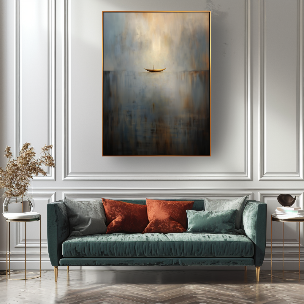 Still Passage – Surreal Abstract Boat Painting Calm Minimalist Wall Art