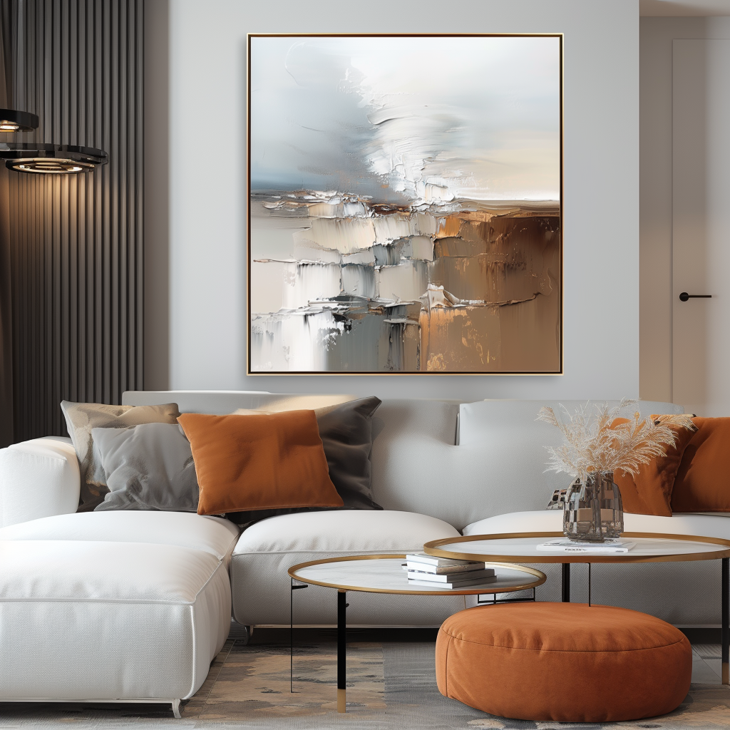 Stone Layers - Abstract Textured Modern Art Canvas Painting - Neutral Brown & Grey Tones Wall Art for Home Decoration