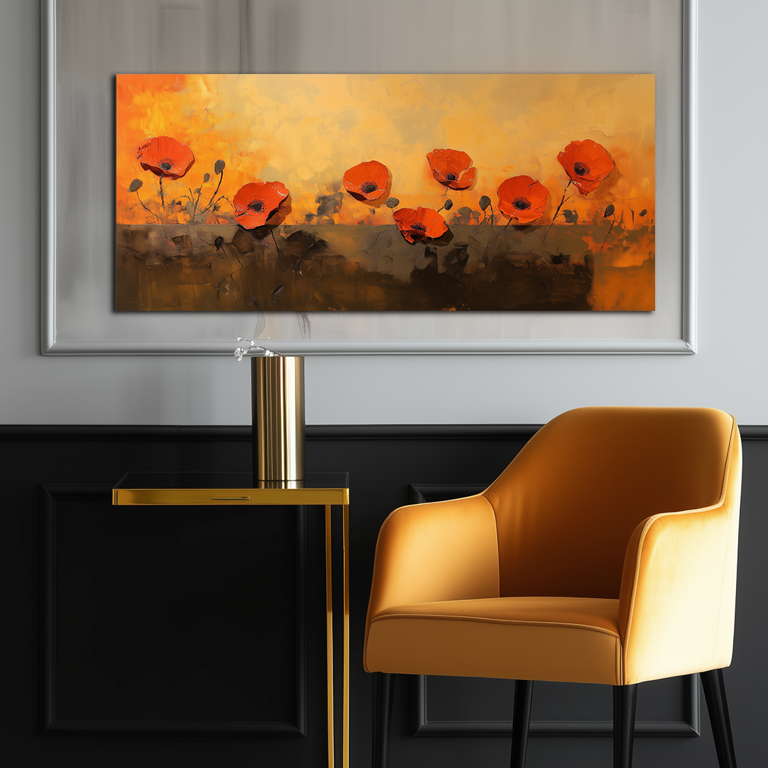 Sunlit Poppies-Red Poppy Flowers Painting, Warm Tone Floral Wall Art for Home Decoration