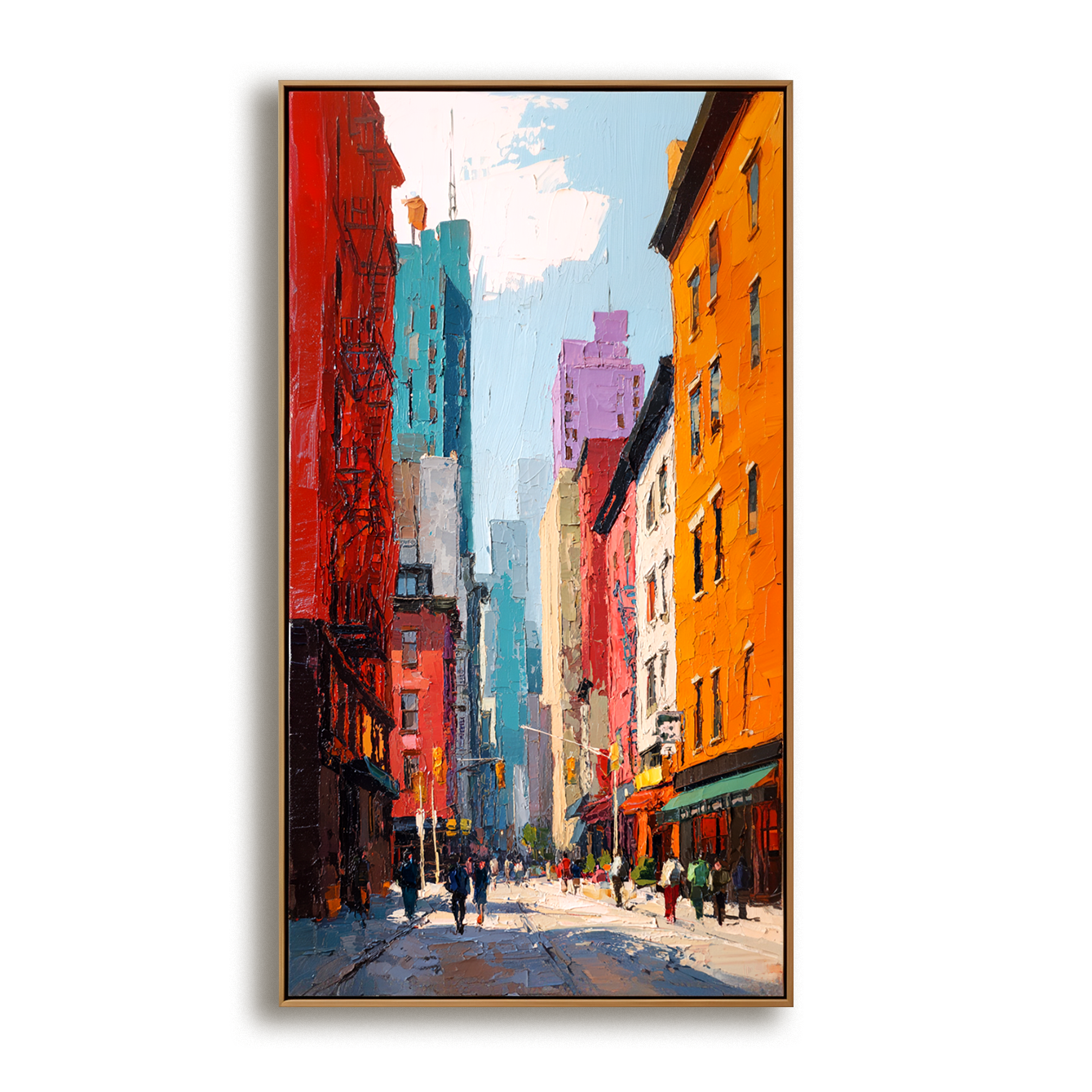 Sunlit Streets – Hand-Painted Abstract City Street Oil Painting on Canvas