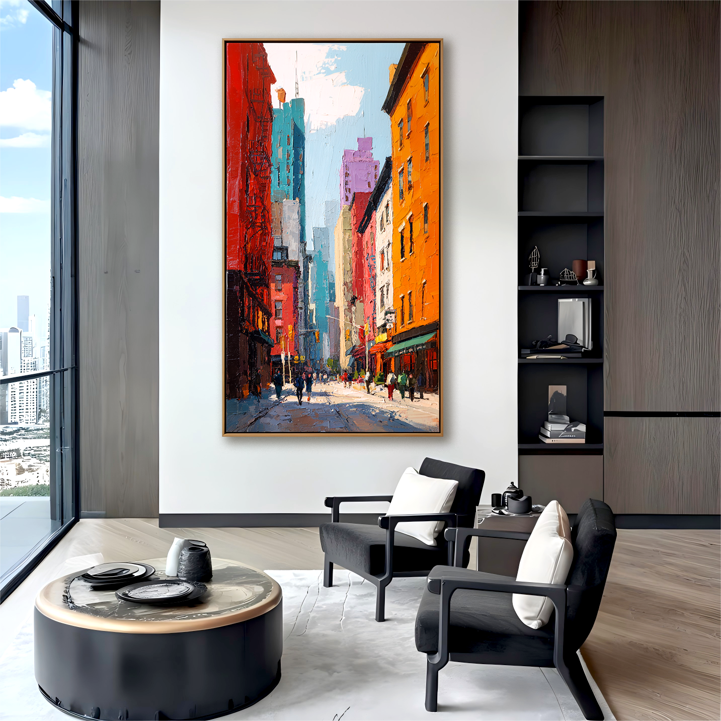 Sunlit Streets – Hand-Painted Abstract City Street Oil Painting on Canvas