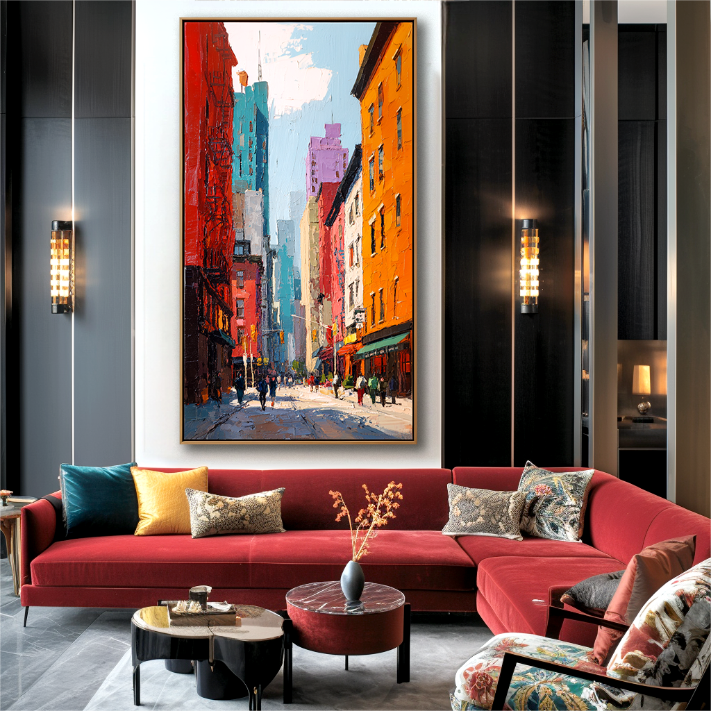 Sunlit Streets – Hand-Painted Abstract City Street Oil Painting on Canvas