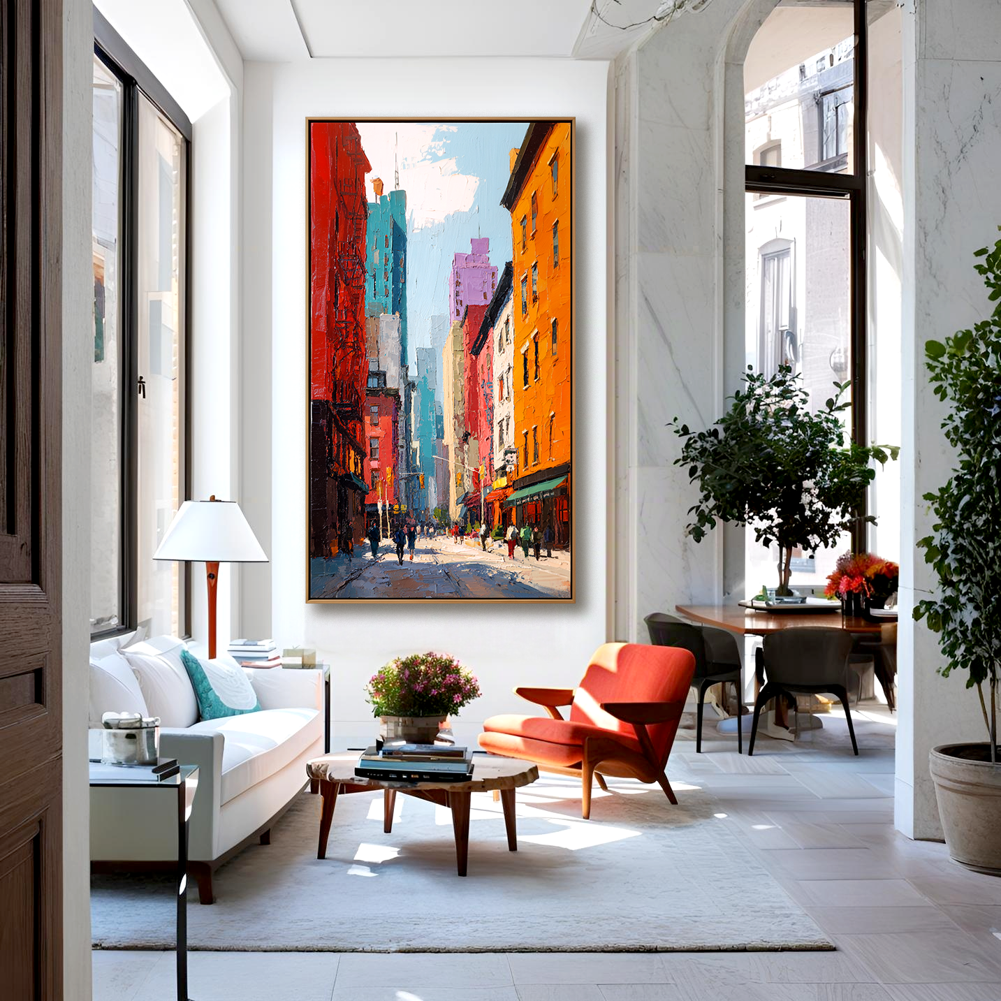 Sunlit Streets – Hand-Painted Abstract City Street Oil Painting on Canvas