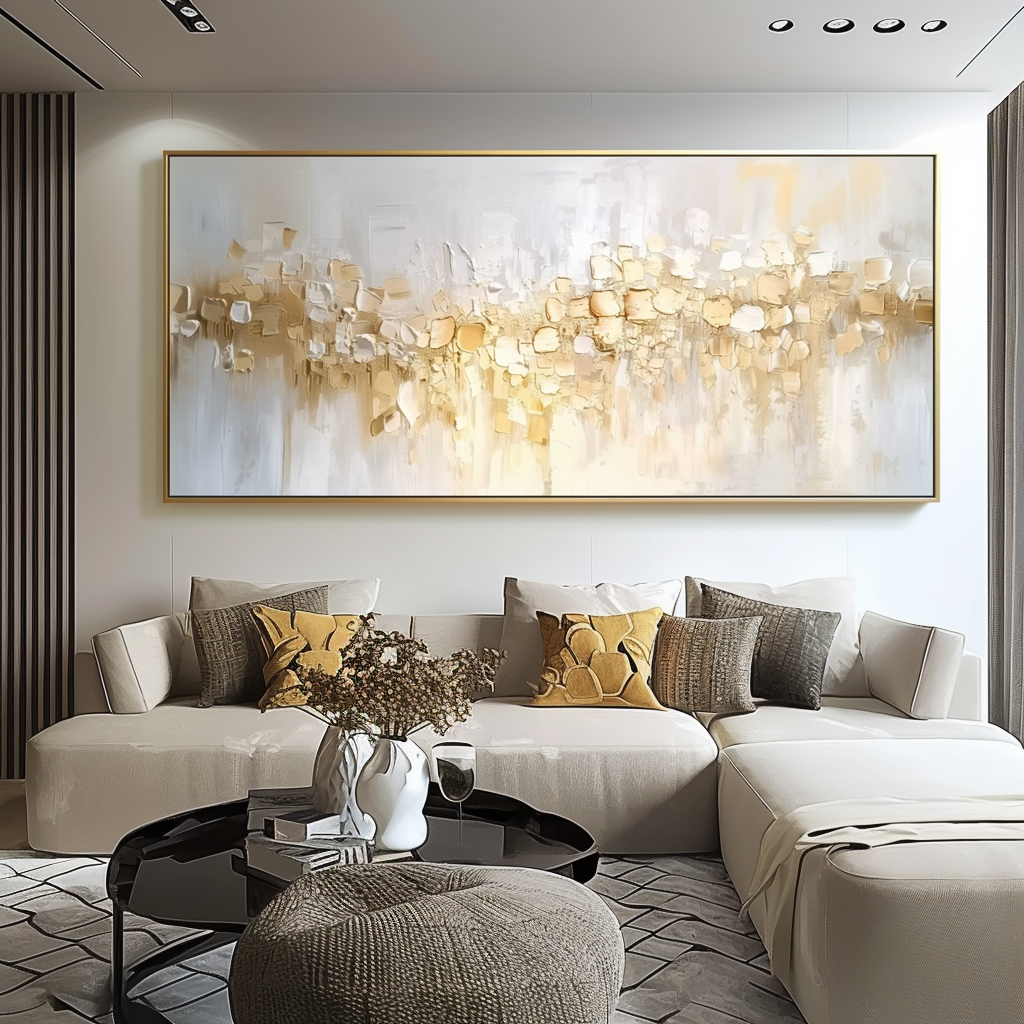 Sunlit Veil-Neutral Tones Textured Abstract Oil Painting, Modern Wall Art for Home Decoration