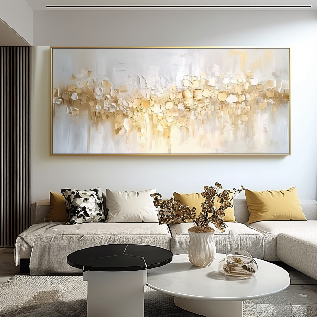 Sunlit Veil-Neutral Tones Textured Abstract Oil Painting, Modern Wall Art for Home Decoration