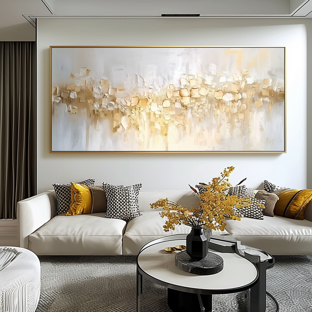 Sunlit Veil-Neutral Tones Textured Abstract Oil Painting, Modern Wall Art for Home Decoration