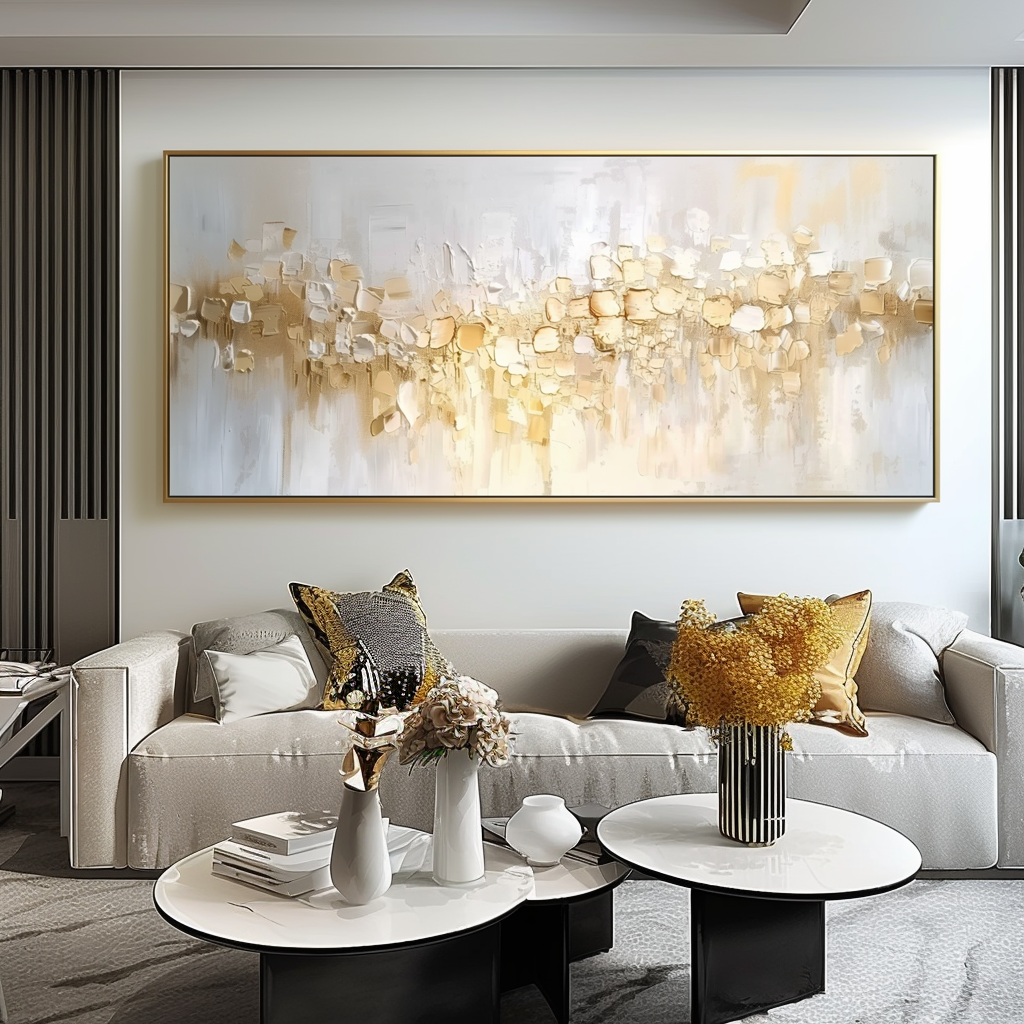 Sunlit Veil-Neutral Tones Textured Abstract Oil Painting, Modern Wall Art for Home Decoration