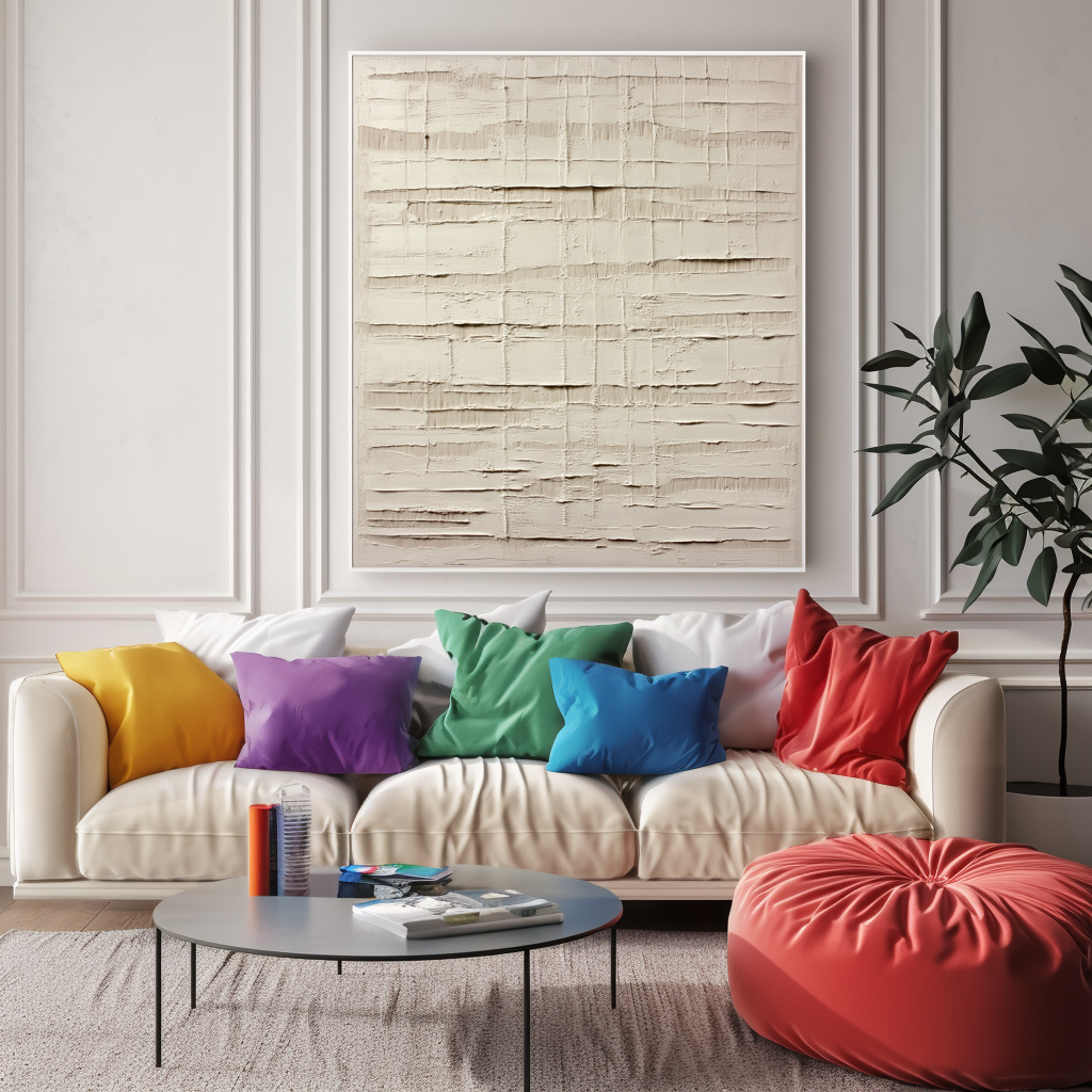 Grid Harmony : Textured Neutral Abstract Art - Beige Tones, Minimalist Wall Decor for Modern Interiors