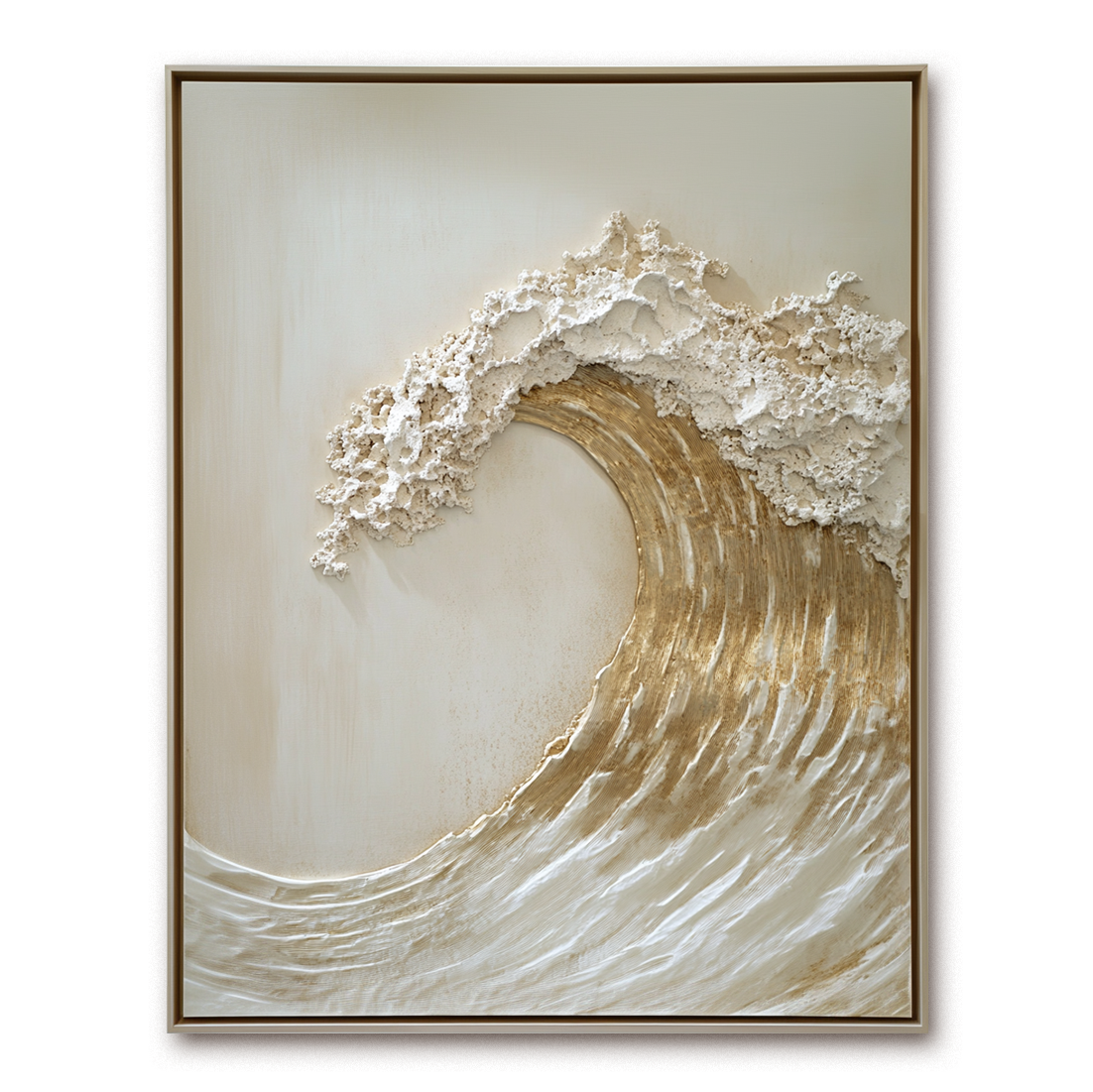 Tidal Light – Textured Gold Wave Wall Art Abstract Ocean Canvas Wabi Sabi Vertical Decor