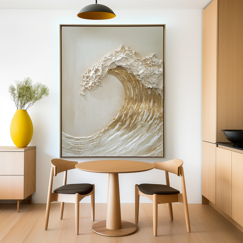 Tidal Light – Textured Gold Wave Wall Art Abstract Ocean Canvas Wabi Sabi Vertical Decor