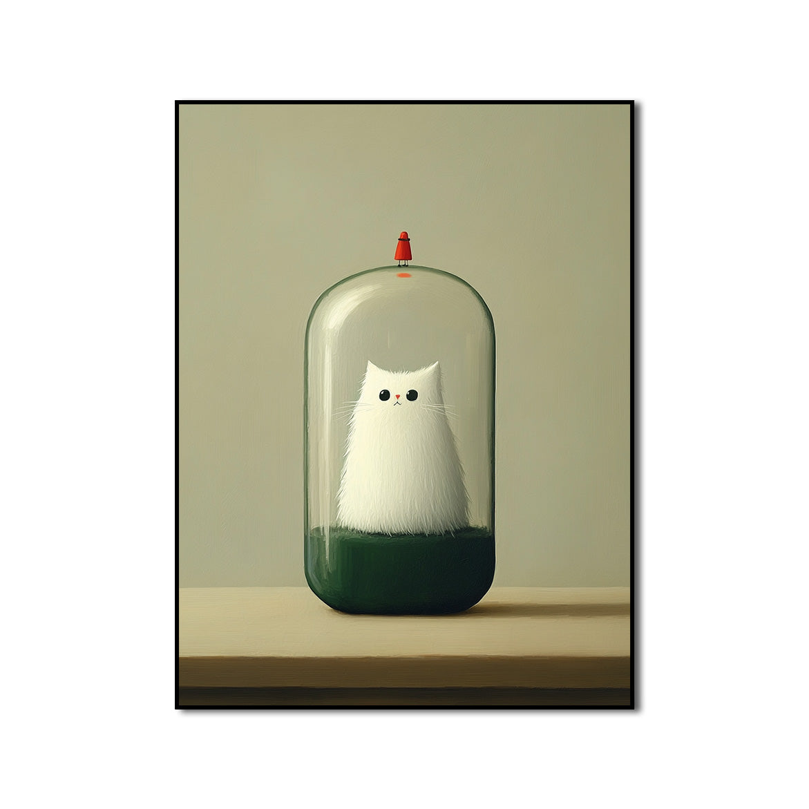 Time Capsule Cat - Surreal Minimalist Cat in Glass Dome Conceptual Animal Art Print