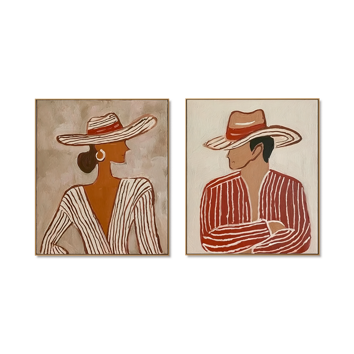 Timeless Encounter – Modern Hat Couple Figurative Wall Art