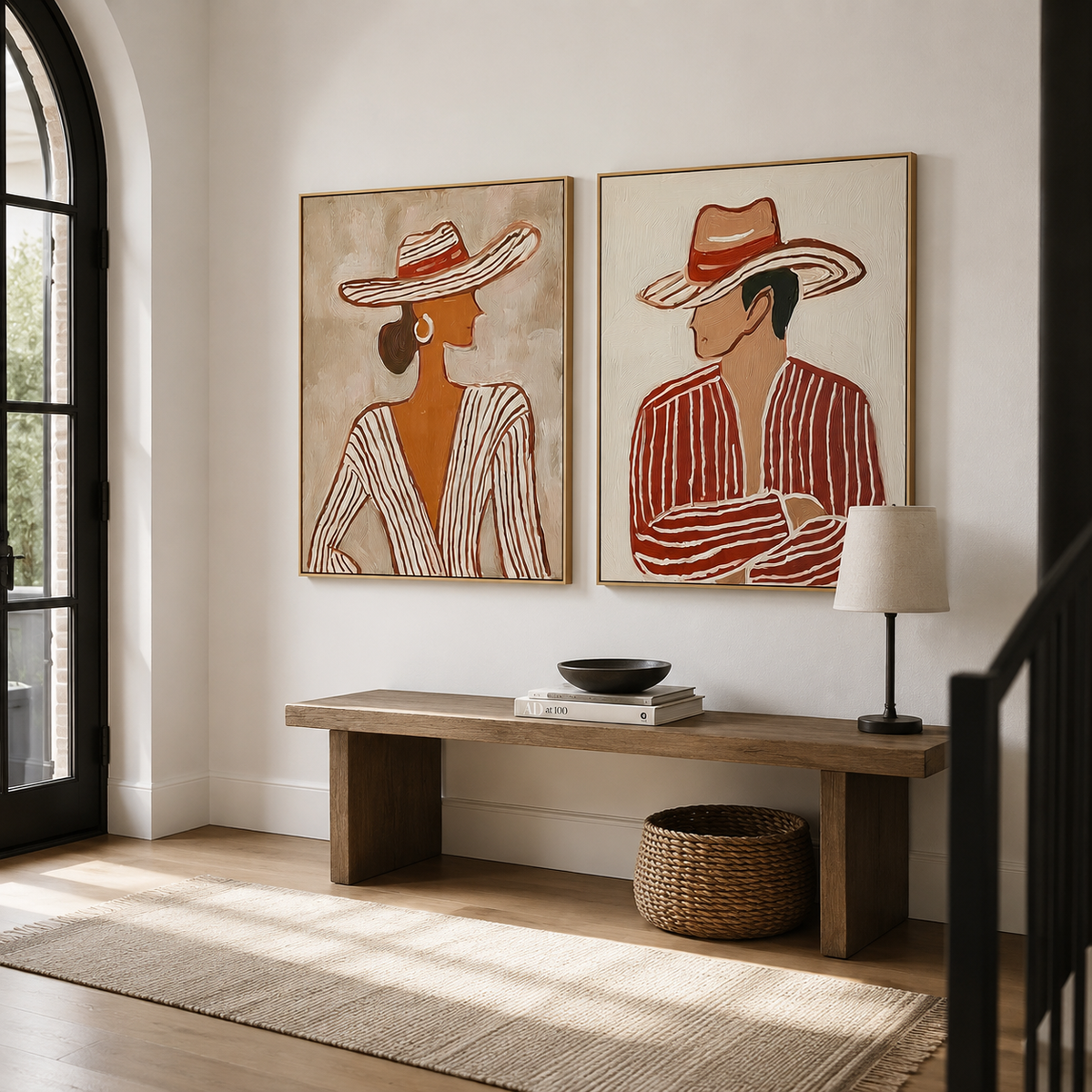 Timeless Encounter – Modern Hat Couple Figurative Wall Art
