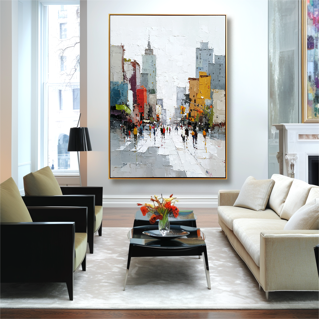 Urban Rhythm – Hand-Painted Abstract City Street Oil Painting on Canvas