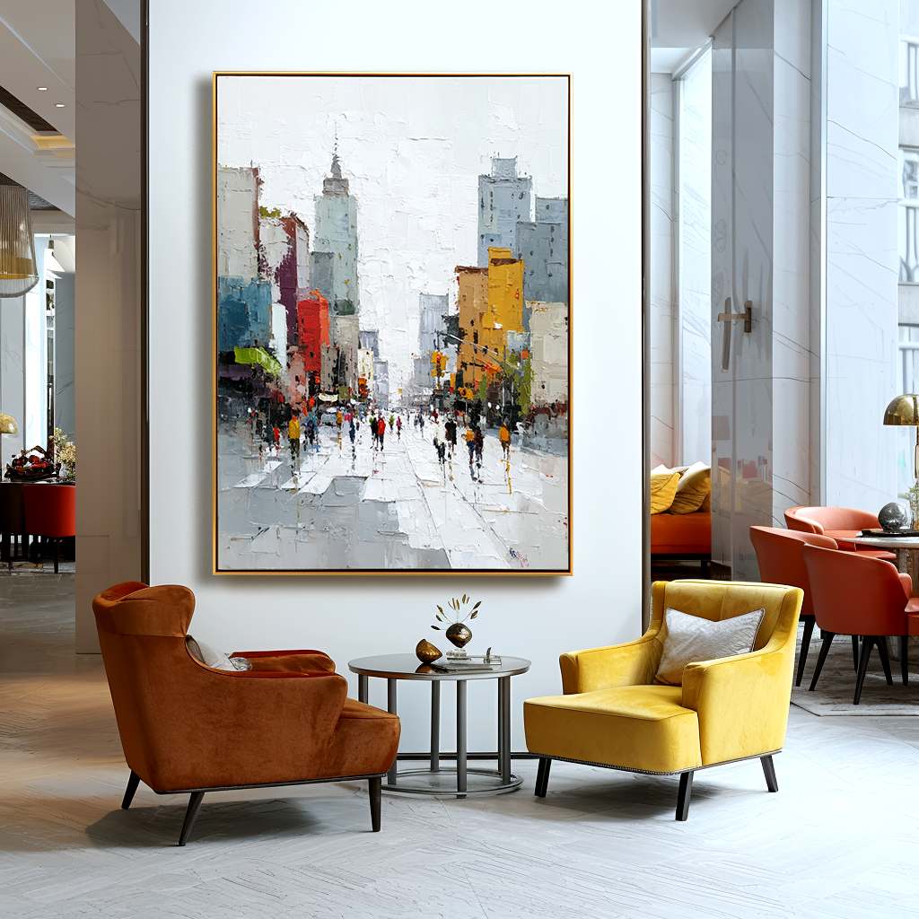 Urban Rhythm – Hand-Painted Abstract City Street Oil Painting on Canvas