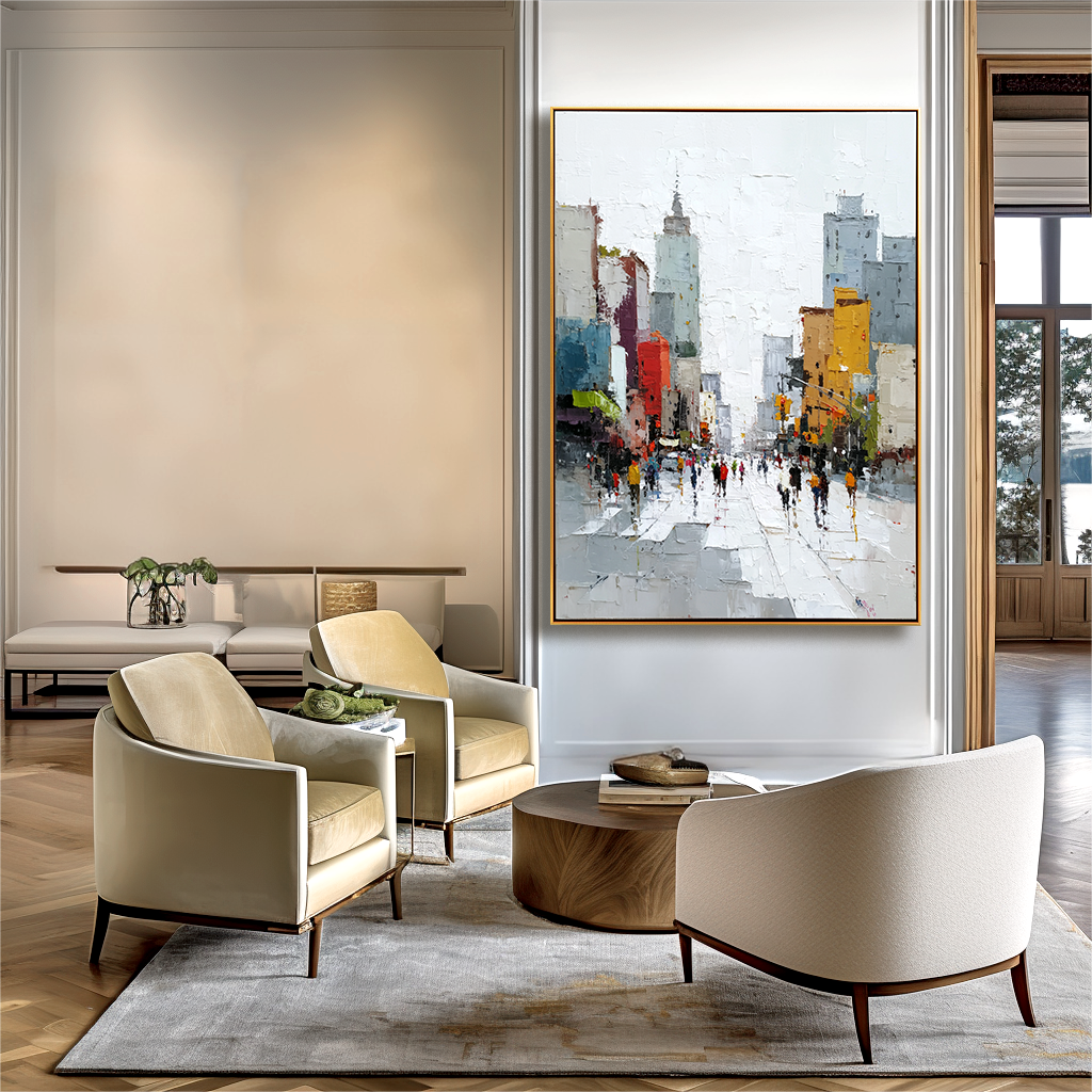 Urban Rhythm – Hand-Painted Abstract City Street Oil Painting on Canvas