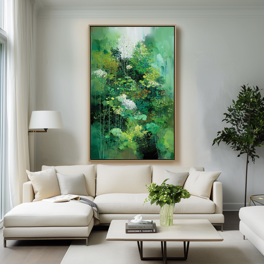 Verdant Bloom – Abstract Green Botanical Painting on Canvas for Modern Wall Art