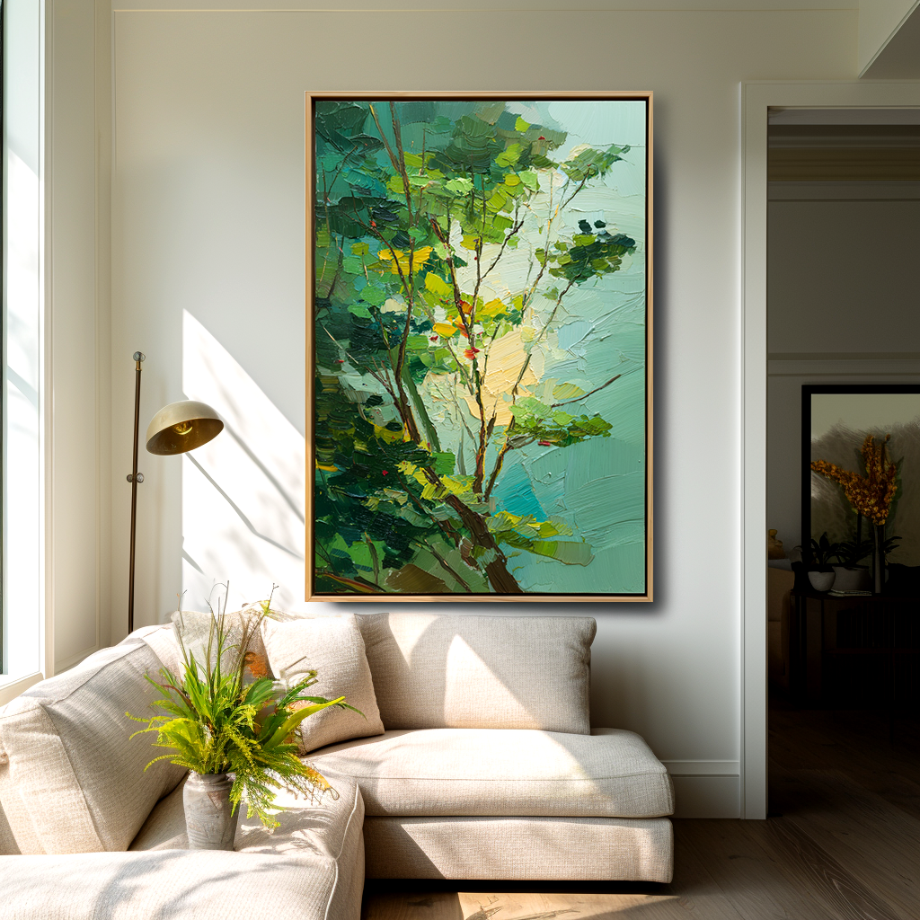 Verdant Canopy – Abstract Tree Painting, Textured Green Canvas Wall Art