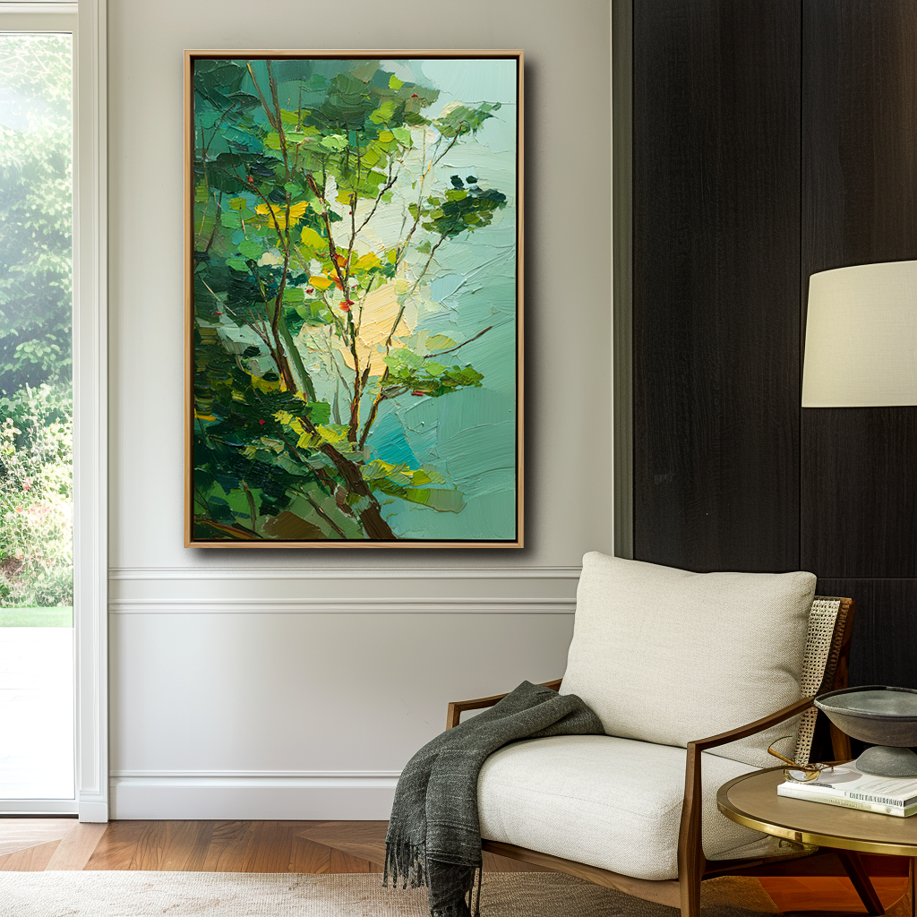 Verdant Canopy – Abstract Tree Painting, Textured Green Canvas Wall Art