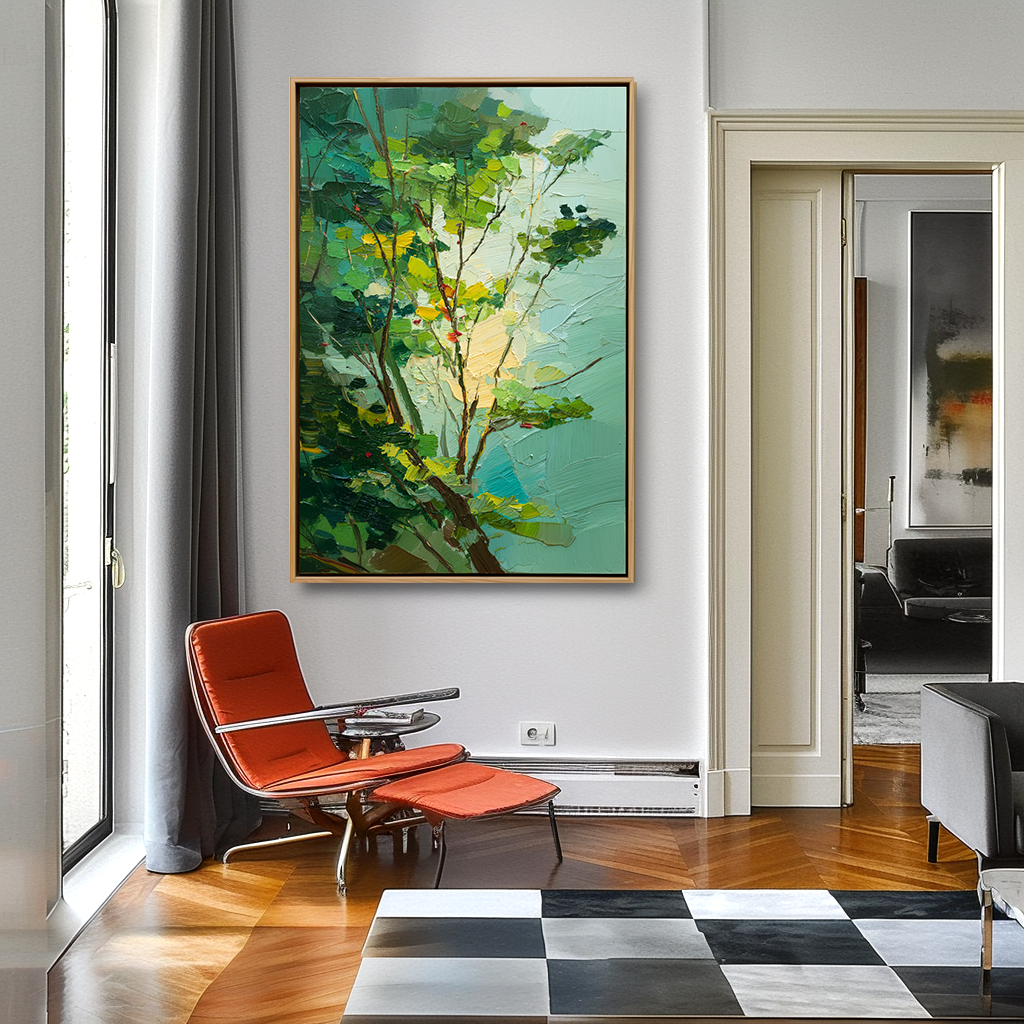 Verdant Canopy – Abstract Tree Painting, Textured Green Canvas Wall Art