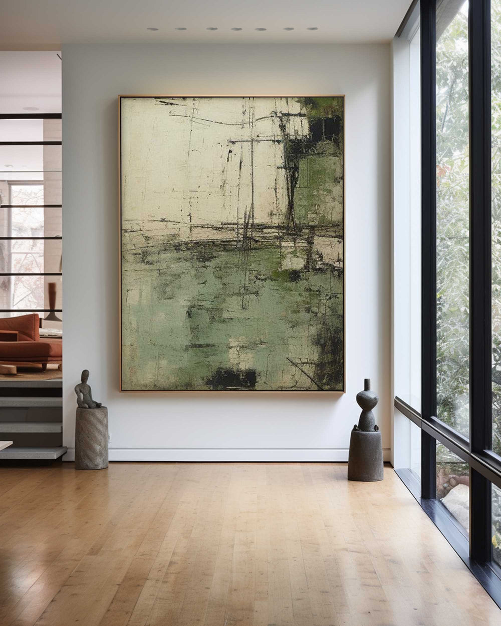 Verdant Lines – Large Minimalist Abstract Canvas Wall Art