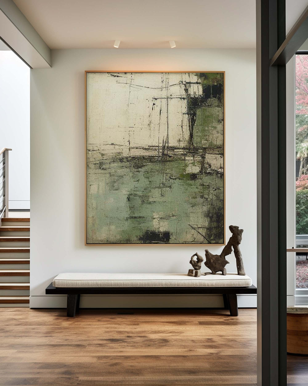 Verdant Lines – Large Minimalist Abstract Canvas Wall Art