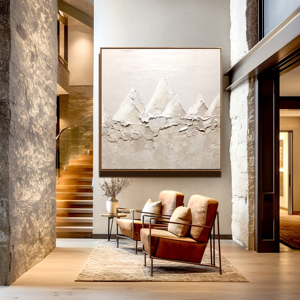 Wabi Sabi Neutral Textured Wall Art – Abstract Mountain Canvas Painting