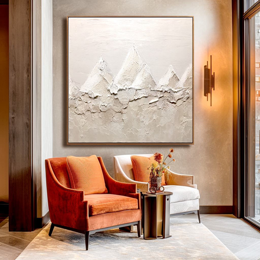 Wabi Sabi Neutral Textured Wall Art – Abstract Mountain Canvas Painting