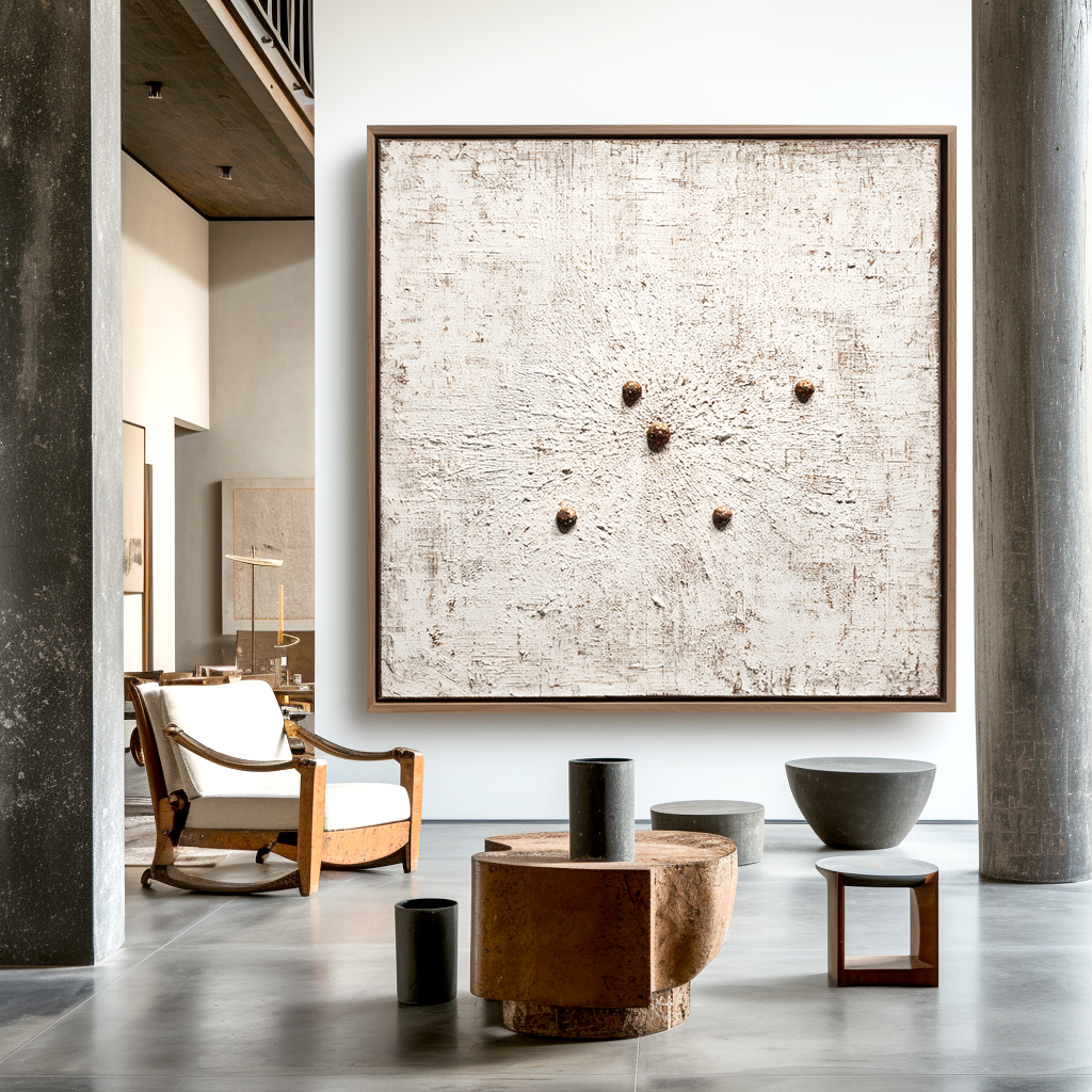 Wabi-Sabi Neutral Textured Wall Art – Modern Abstract Canvas with 3D Accents