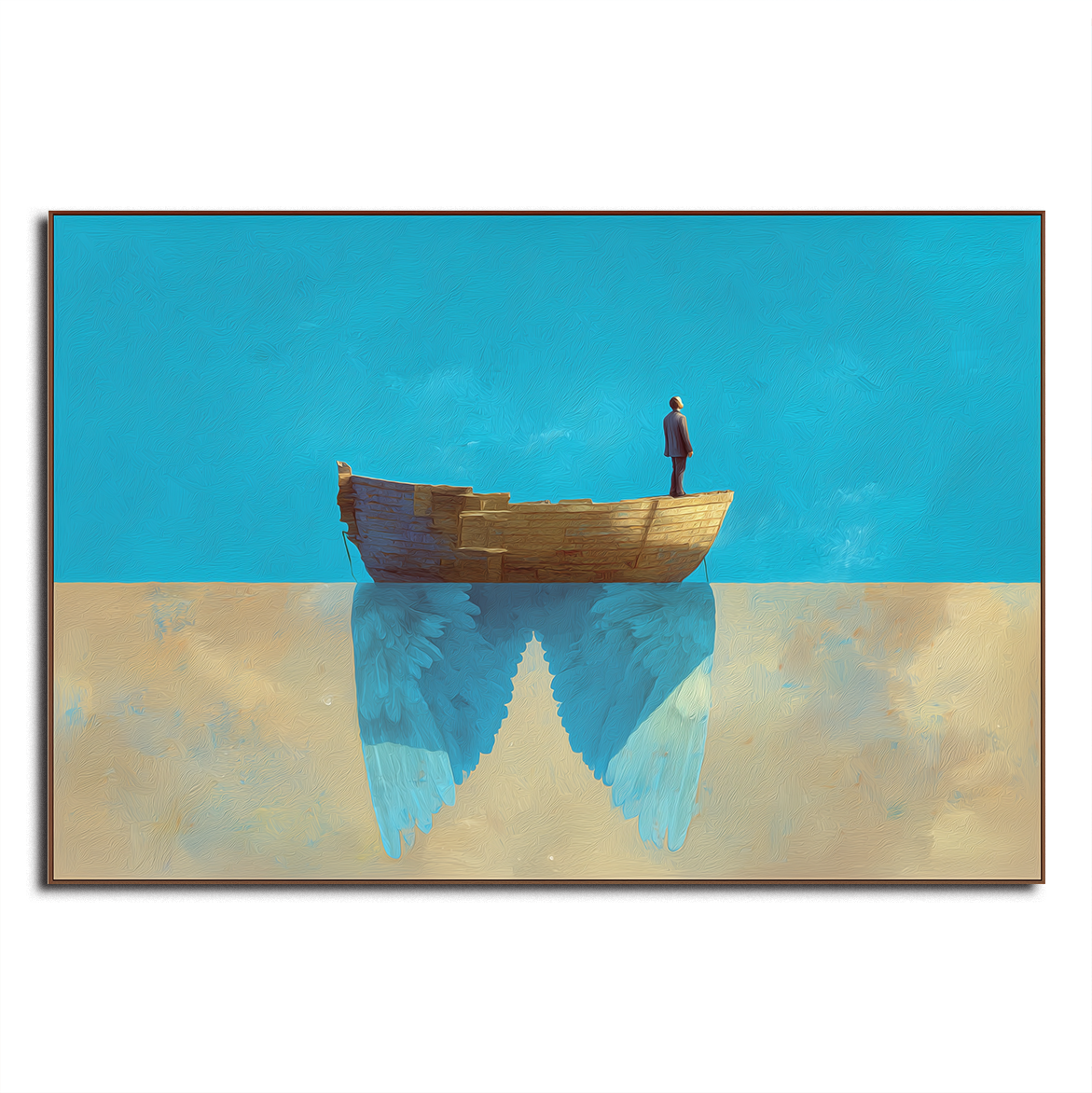 Waiting to Fly – Abstract Boat with Angel Wings Painting Minimalist Symbolic Art