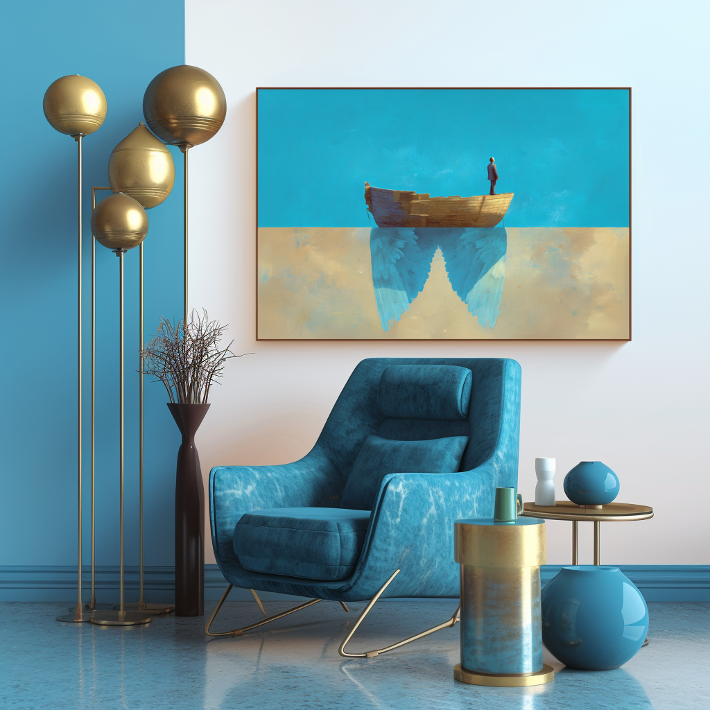 Waiting to Fly – Abstract Boat with Angel Wings Painting Minimalist Symbolic Art